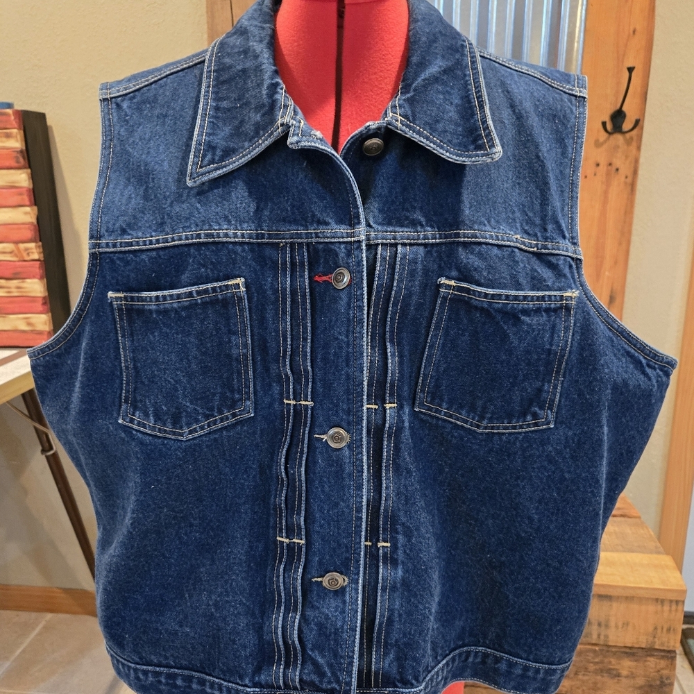 2X Denim Vest Casual Corner Metal Buttons - Picture 7 of 8